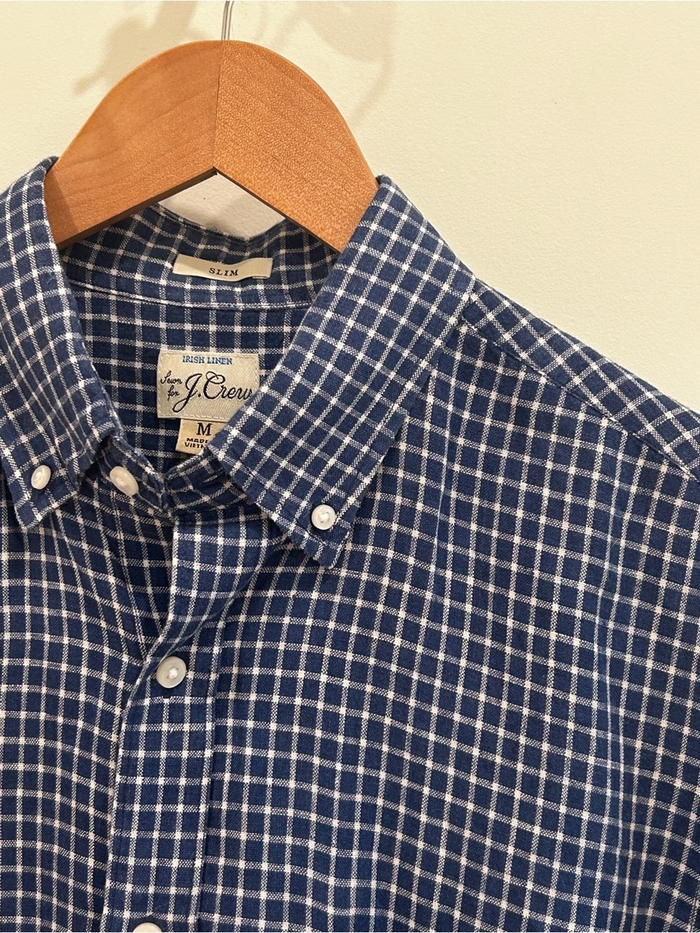 J. Crew Blue and White Checked Irish Linen Shirt